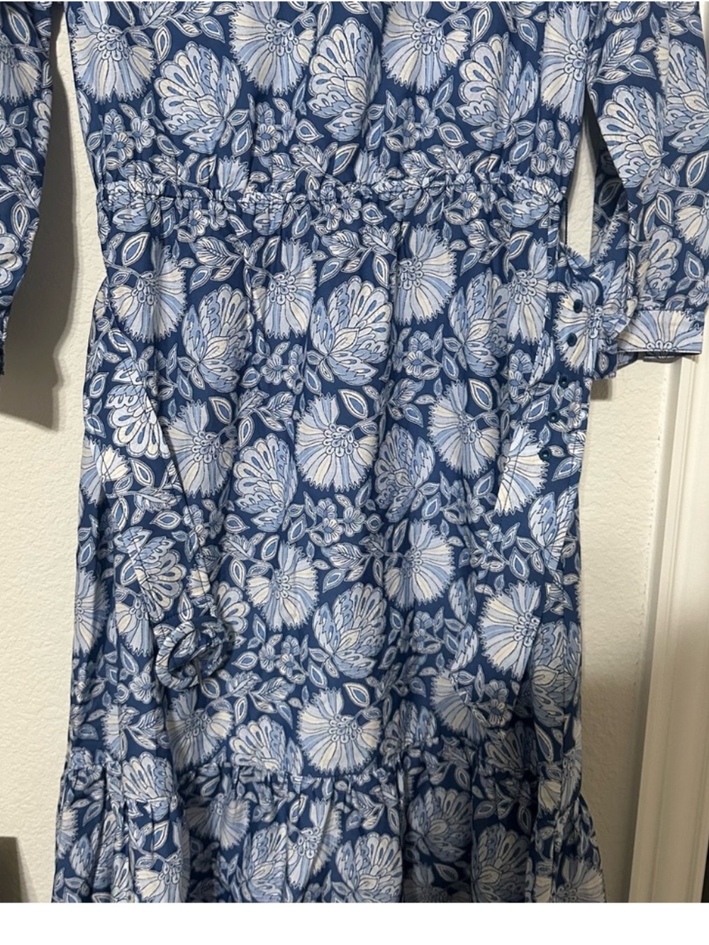 NWT J.McLaughlin Silk Cotton Floral Round Split V-Neck 3/4 Bishop Sleeve Dress - Picture 10 of 12